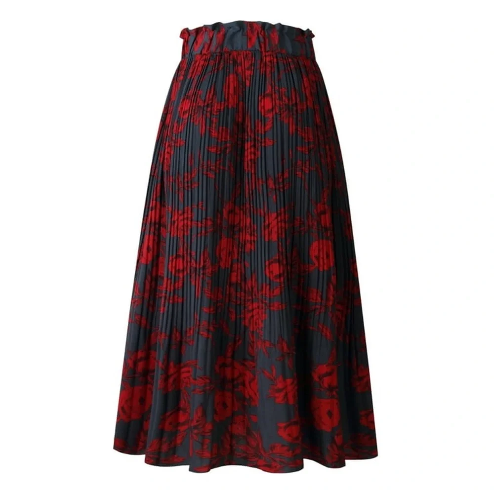 EXLURA Women Floral Pleated Flowy Side Pocket Midi Skirt Red Navy - Picture 14 of 15